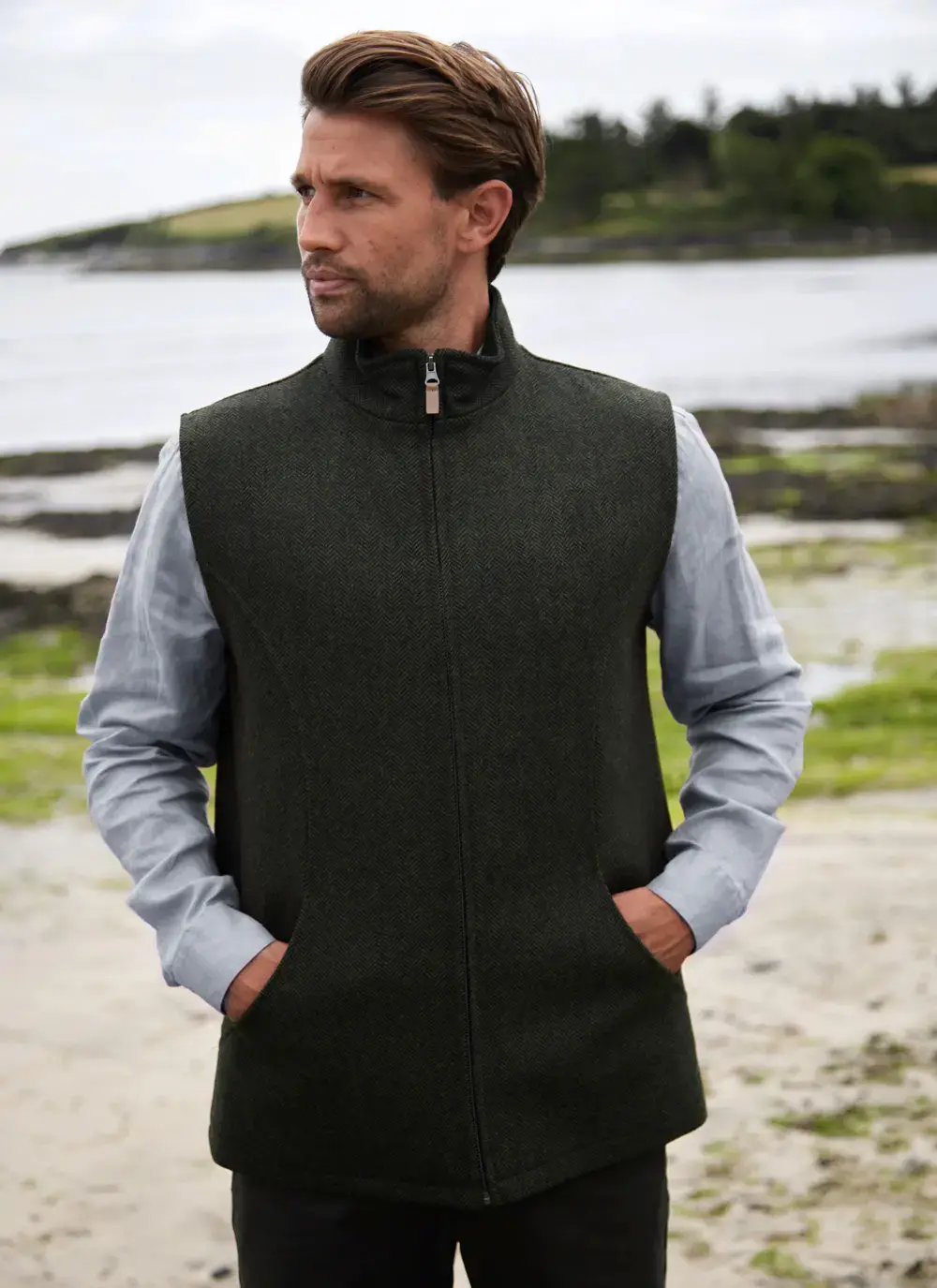 James Full Zip Tweed Gilet